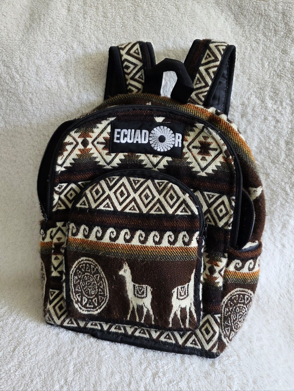 Boho New Ecuador Alpaca Wool Backpack with Llama Design handmade exclusive